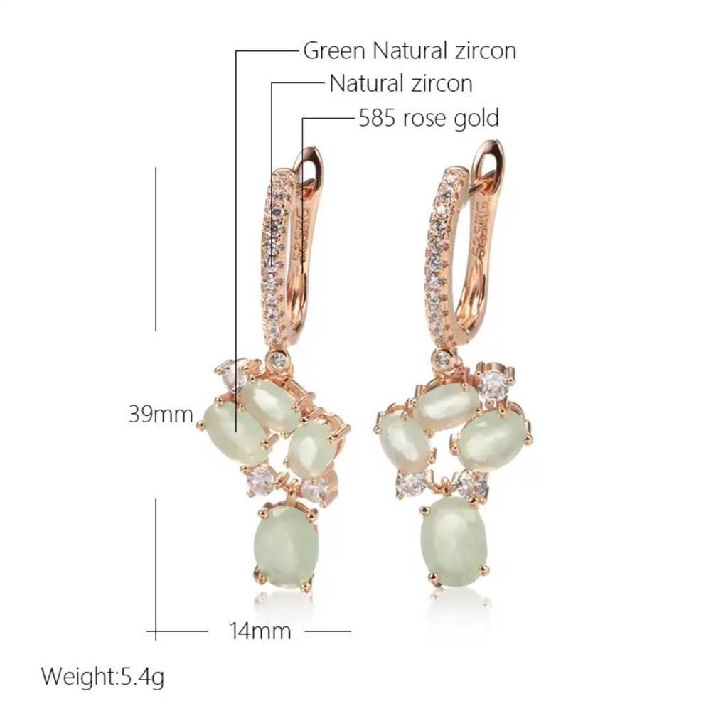 585 Rose Gold Green Zirconia Dangle Earrings - Picture 7 of 9
